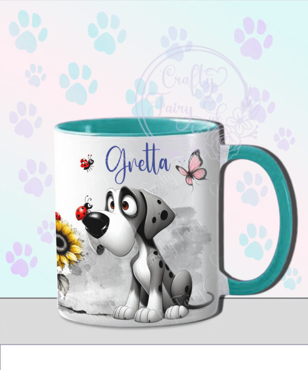 personalised cute whimsical great dane dog with ladybird mug gift