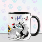 personalised cute whimsical husky dog with ladybird mug gift