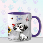 personalised cute whimsical jack russell dog with ladybird mug gift