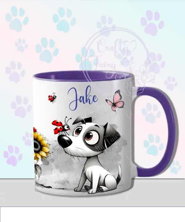 personalised cute whimsical jack russell dog with ladybird mug gift