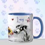 personalised cute whimsical lurcher dog with ladybird mug gift