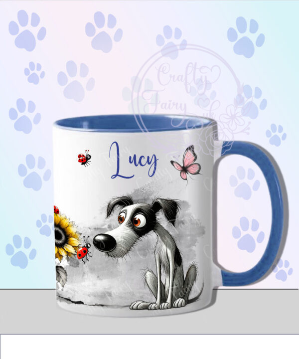 personalised cute whimsical lurcher dog with ladybird mug gift