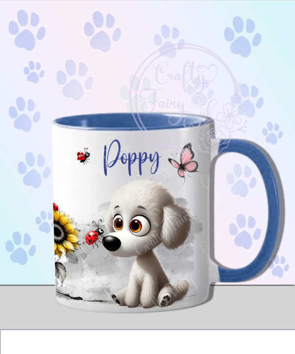 personalised cute whimsical poodle dog with ladybird mug gift