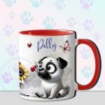 personalised cute whimsical pug dog with ladybird mug gift