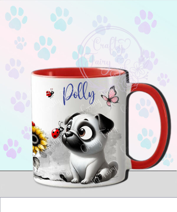 personalised cute whimsical pug dog with ladybird mug gift