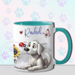 personalised cute whimsical retriever dog with ladybird mug gift