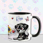 personalised cute whimsical rottweiler dog with ladybird mug gift