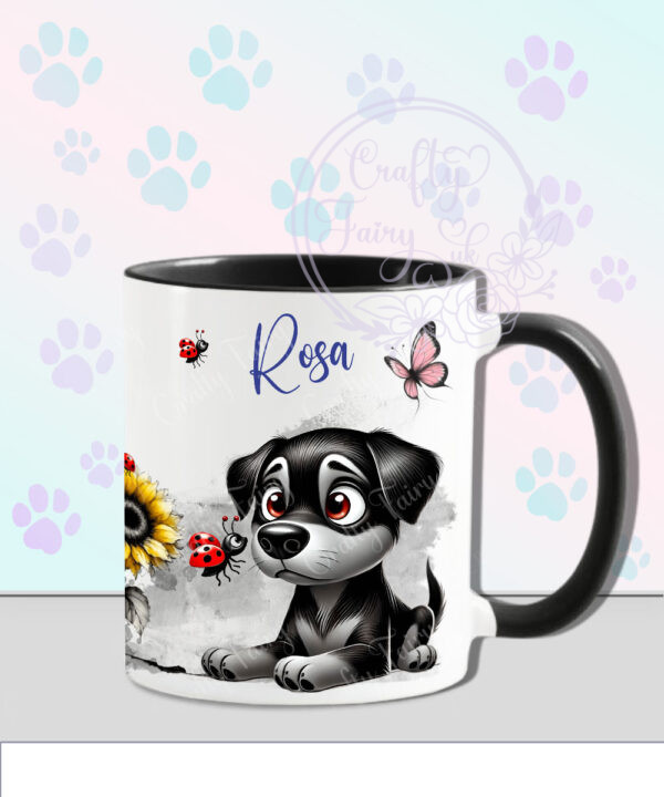 personalised cute whimsical rottweiler dog with ladybird mug gift