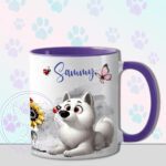 personalised cute whimsical samoyed dog with ladybird mug gift