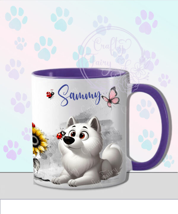 personalised cute whimsical samoyed dog with ladybird mug gift