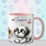 personalised cute whimsical shi tzu dog with ladybird mug gift