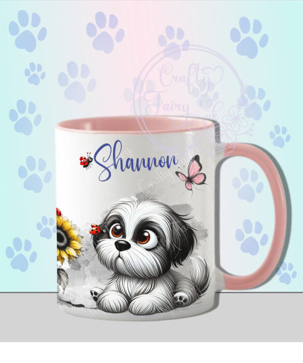 personalised cute whimsical shi tzu dog with ladybird mug gift