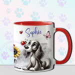 personalised cute whimsical cocker spaniel dog with ladybird mug gift