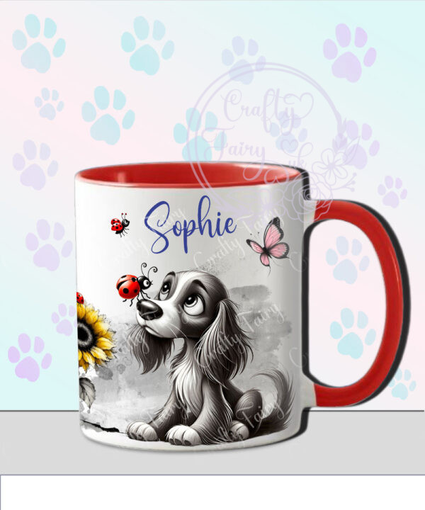 personalised cute whimsical cocker spaniel dog with ladybird mug gift