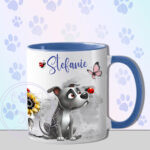personalised cute whimsical staffie dog with ladybird mug gift