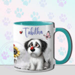 personalised cute whimsical tibetan terrier dog with ladybird mug gift
