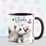 personalised cute whimsical westie dog with ladybird mug gift