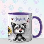 personalised cute whimsical yorkshire terrier dog with ladybird mug gift