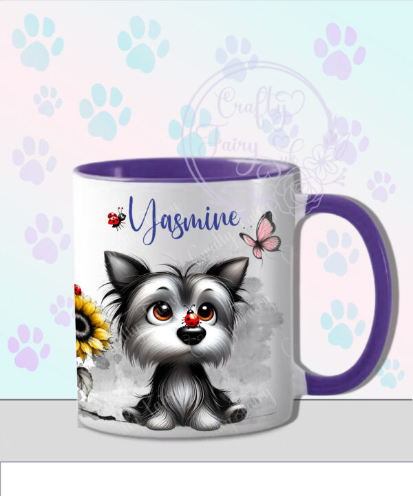 personalised cute whimsical yorkshire terrier dog with ladybird mug gift