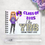 personalised class of 2025 purple balloon banner school leaver girl a6 blank notebook