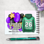 personalised class of 2026 purple balloon banner school leaver girl a6 blank notebook