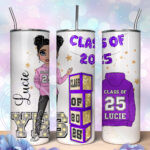 personalised class of 2025 purple balloon banner school leaver girl 600ml straight tumbler
