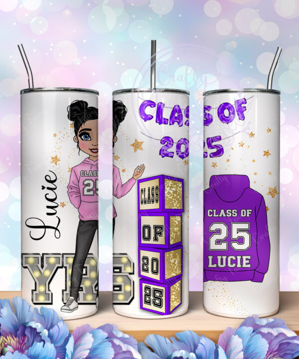 personalised class of 2025 purple balloon banner school leaver girl 600ml straight tumbler