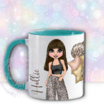 personalised girl in trousers mocha leopard balloon arch birthday mug gift