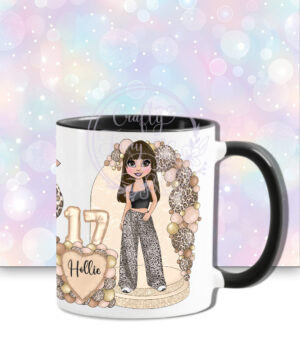 personalised girl in trousers mocha leopard balloon arch birthday mug gift