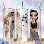 personalised girl in trousers mocha leopard balloon arch 20oz straight tumbler