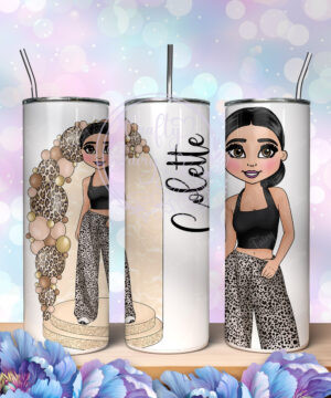 personalised girl in trousers mocha leopard balloon arch 20oz straight tumbler