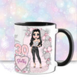 personalised lady in leather trousers pink leopard balloon arch birthday mug gift