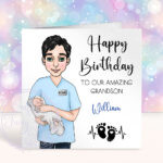 personalised male midwife happy birthday card