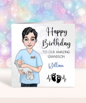 personalised male midwife happy birthday card