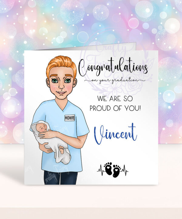 personalised male midwife congratulations graduation or new job card