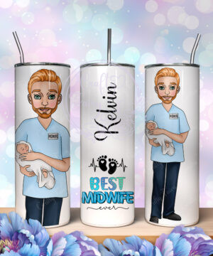 personalised male best midwife ever straight 20oz tumbler