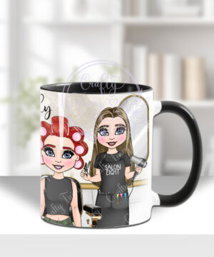 personalised hairdresser & client in rollers mug gift