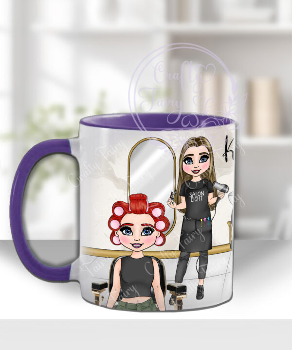 personalised hairdresser & client in rollers mug gift
