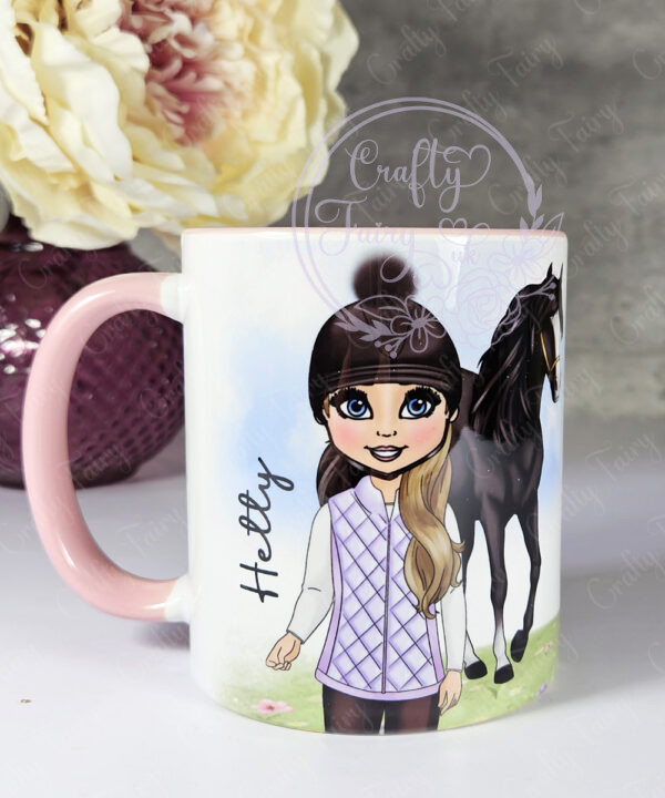 personalised horse rider girl in gillet mug gift