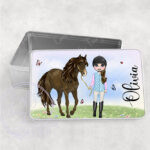 personalised horse rider girl in gillet medium tin