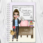personalised teacher ta whiteboard leaving gift a5 notebook blue top black trousers outfit 5