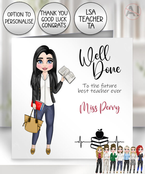 personalised female teacher card birthday, thank you or congratulations card
