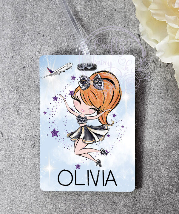 personalised whimsical cheerleader girl travel luggage tag