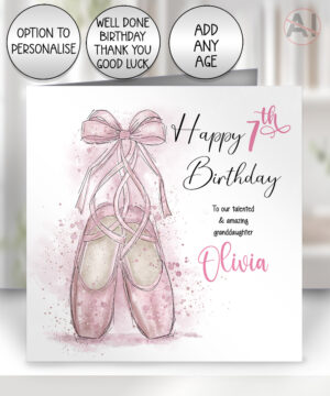 personalised pink ballet shoes birthday card for ballerina