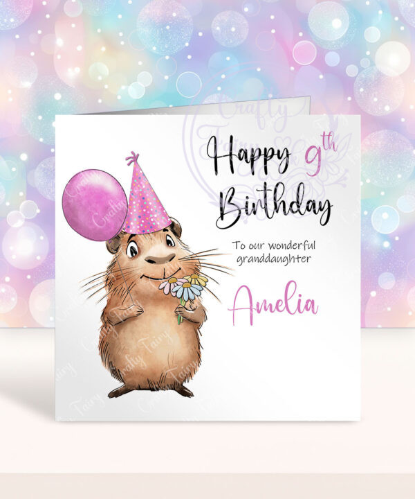 personalised capybara girl with flowers birthday card