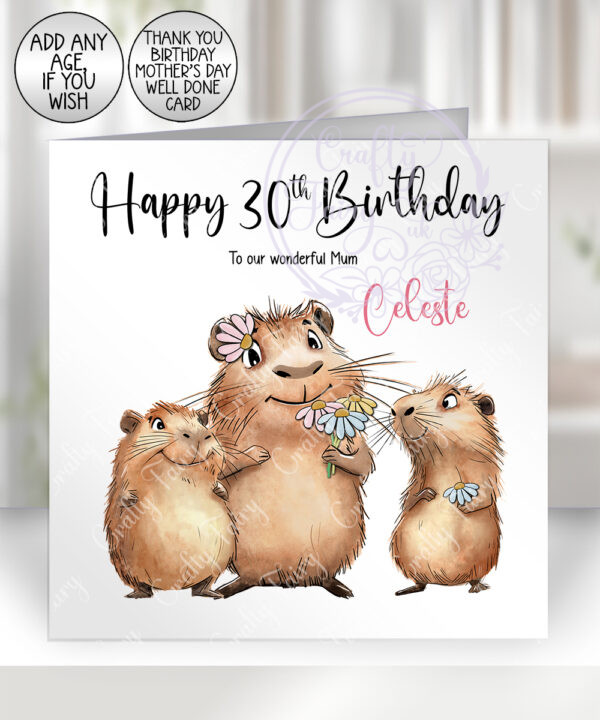 personalised capybara mum and children birthday/mother's day card