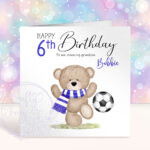 personalised teddy bear with scarf footballer birthday card