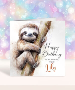 personalised climbing sloth birthday card