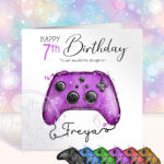 personalised abstract watercolour gaming controller name in cord birthday card