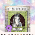 personalised horse in stable birthday card